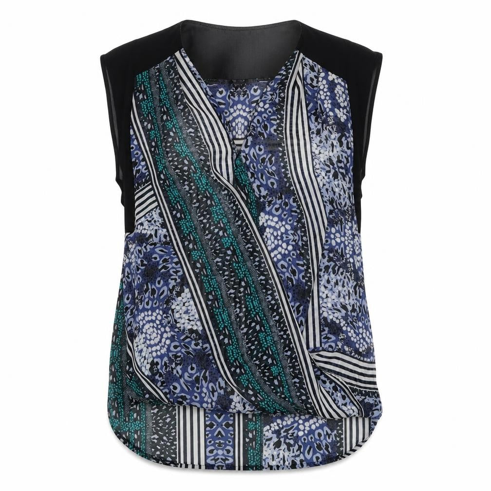 Front view of Warehouse Women’s Multicoloured Sleeveless Blouse, size M, Lightweight Chiffon Top