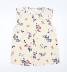 Oasis Women’s Beige Butterfly Chiffon Sleeveless Tunic Blouse Size 14
