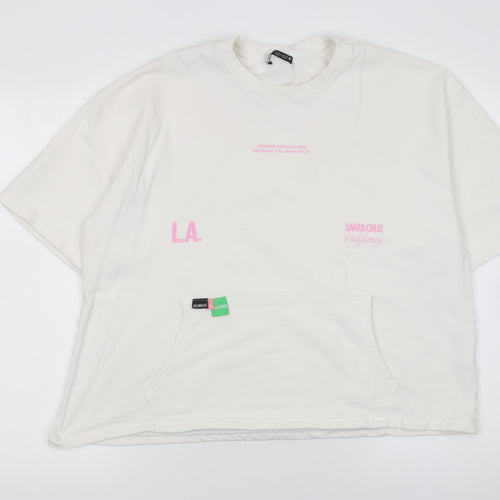 Zara Women White California Print Relaxed Fit Short Sleeve T-Shirt Size M