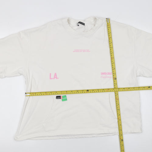 Zara Women White California Print Relaxed Fit Short Sleeve T-Shirt Size M