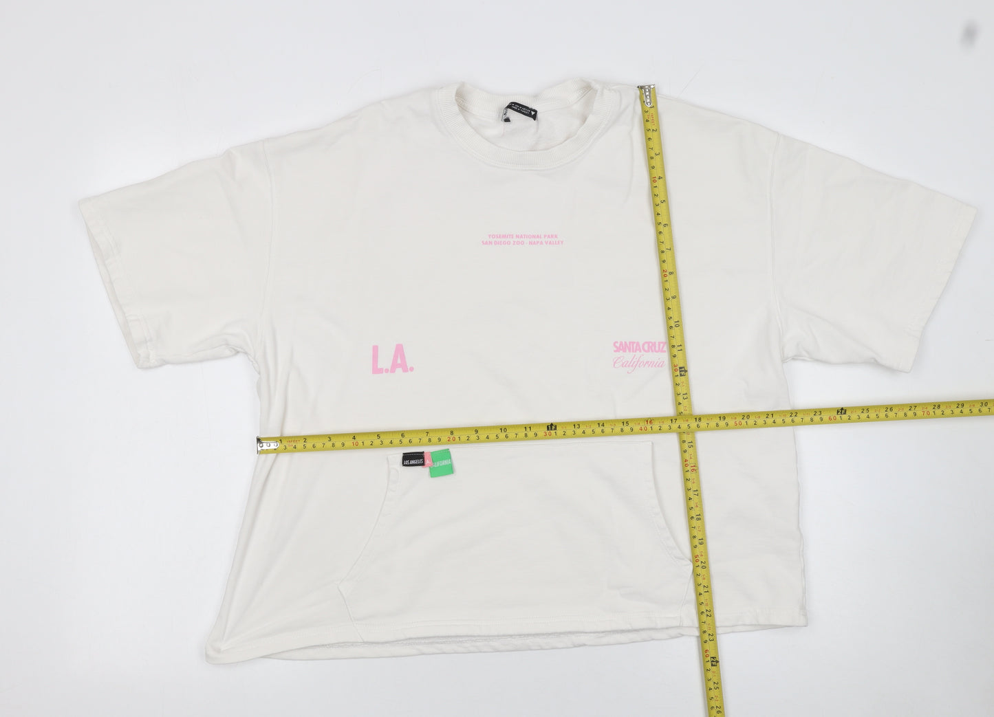 Zara Women White California Print Relaxed Fit Short Sleeve T-Shirt Size M