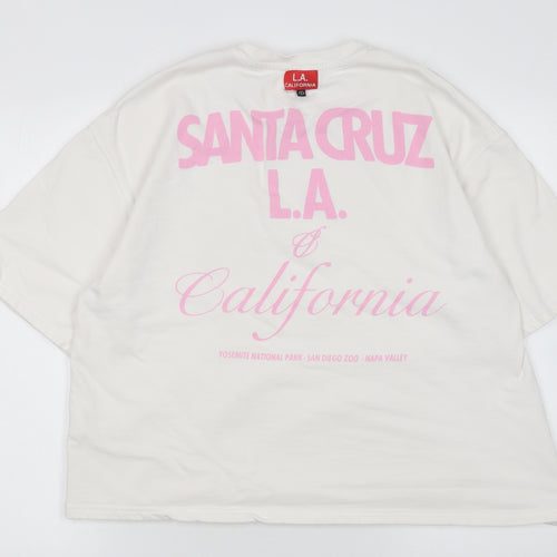 Zara Women White California Print Relaxed Fit Short Sleeve T-Shirt Size M