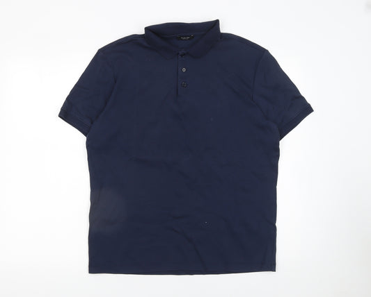 Massimo Dutti Men’s Blue Cotton Polo Shirt Size L Short Sleeve