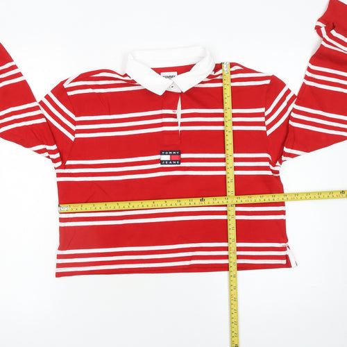 Tommy Jeans Womens Red White Striped Cropped Polo Shirt XS