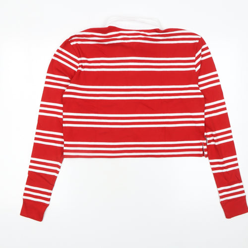 Tommy Jeans Womens Red White Striped Cropped Polo Shirt XS