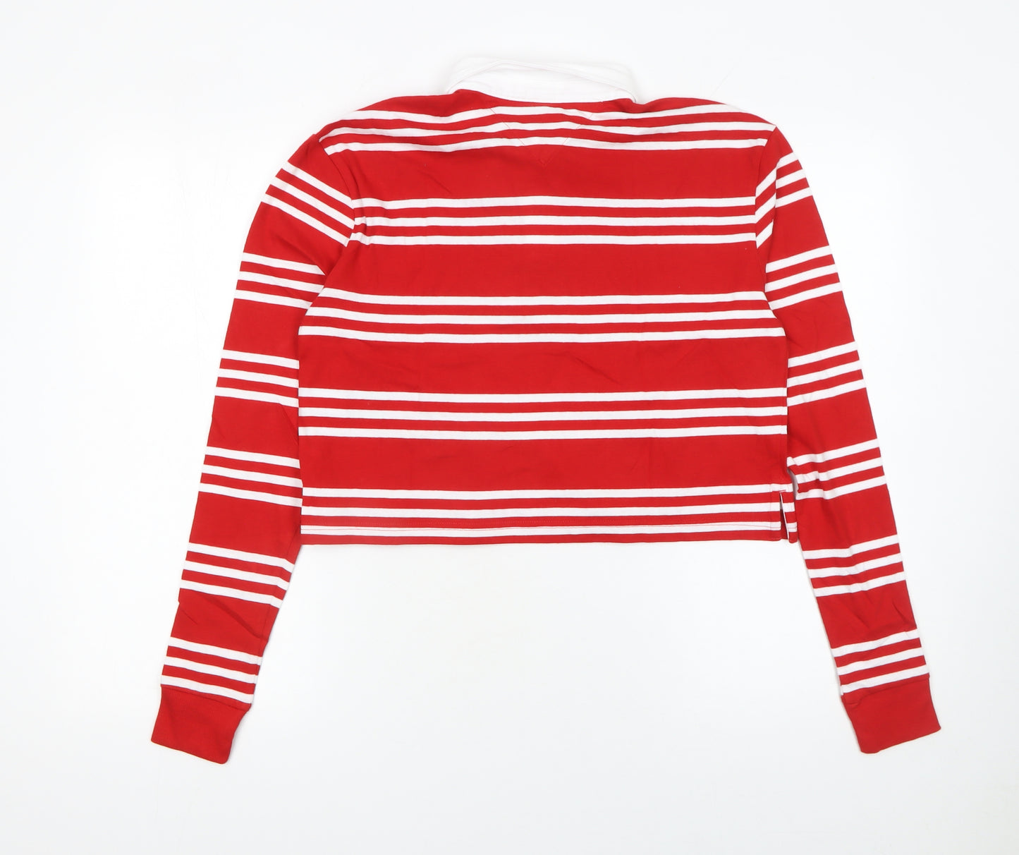 Tommy Jeans Womens Red White Striped Cropped Polo Shirt XS