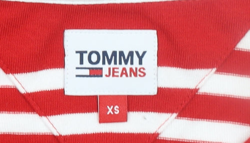 Tommy Jeans Womens Red White Striped Cropped Polo Shirt XS