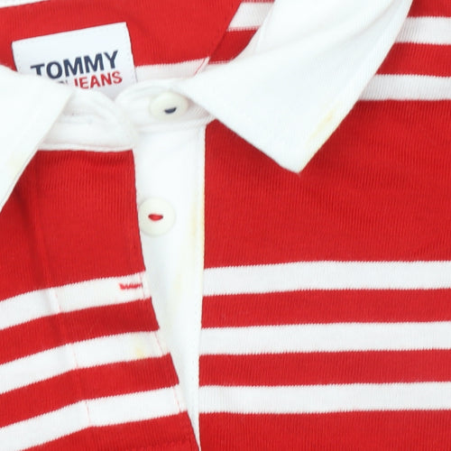Tommy Jeans Womens Red White Striped Cropped Polo Shirt XS