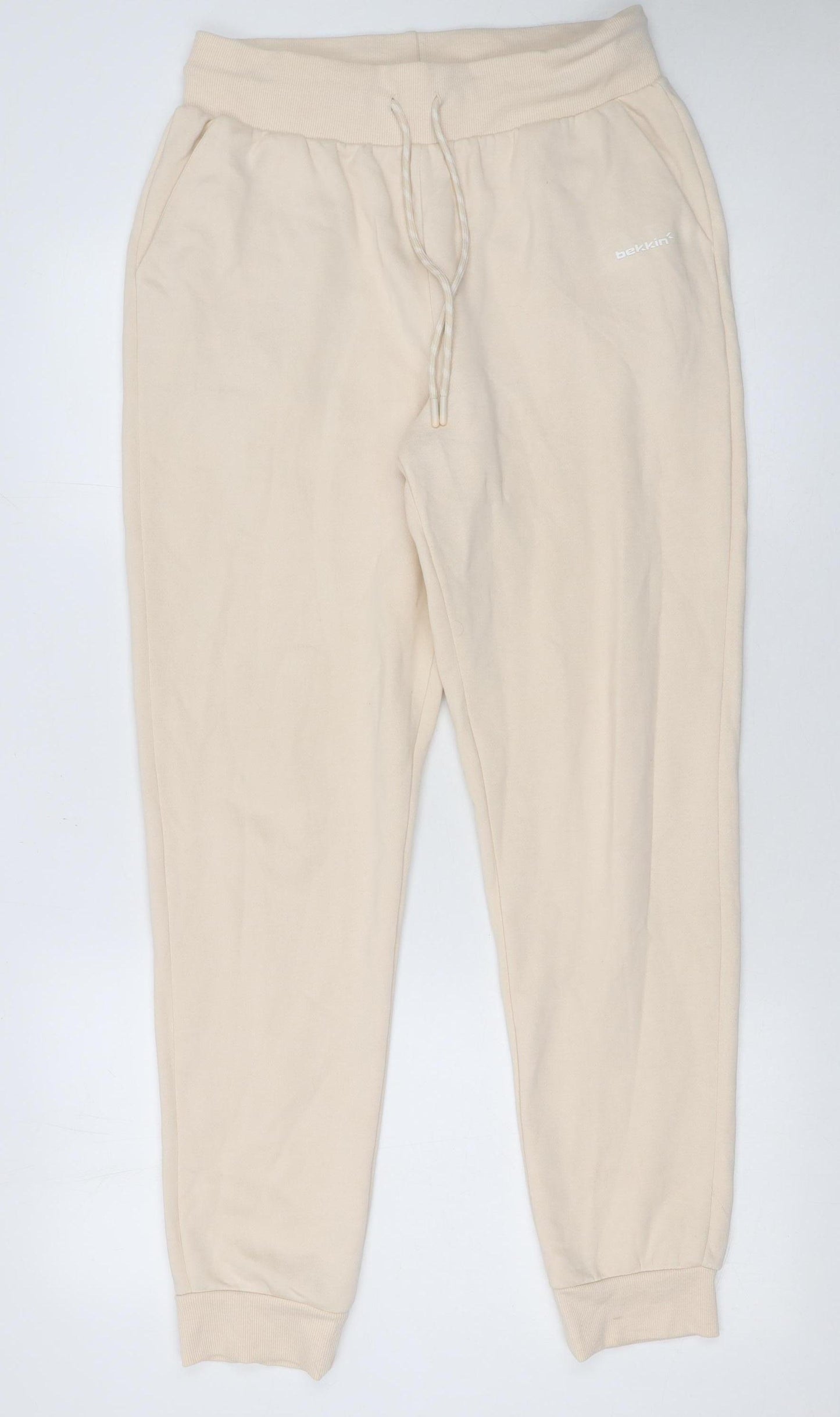 Bekkin Women Beige Jogger Trousers M Cotton Blend Fleece