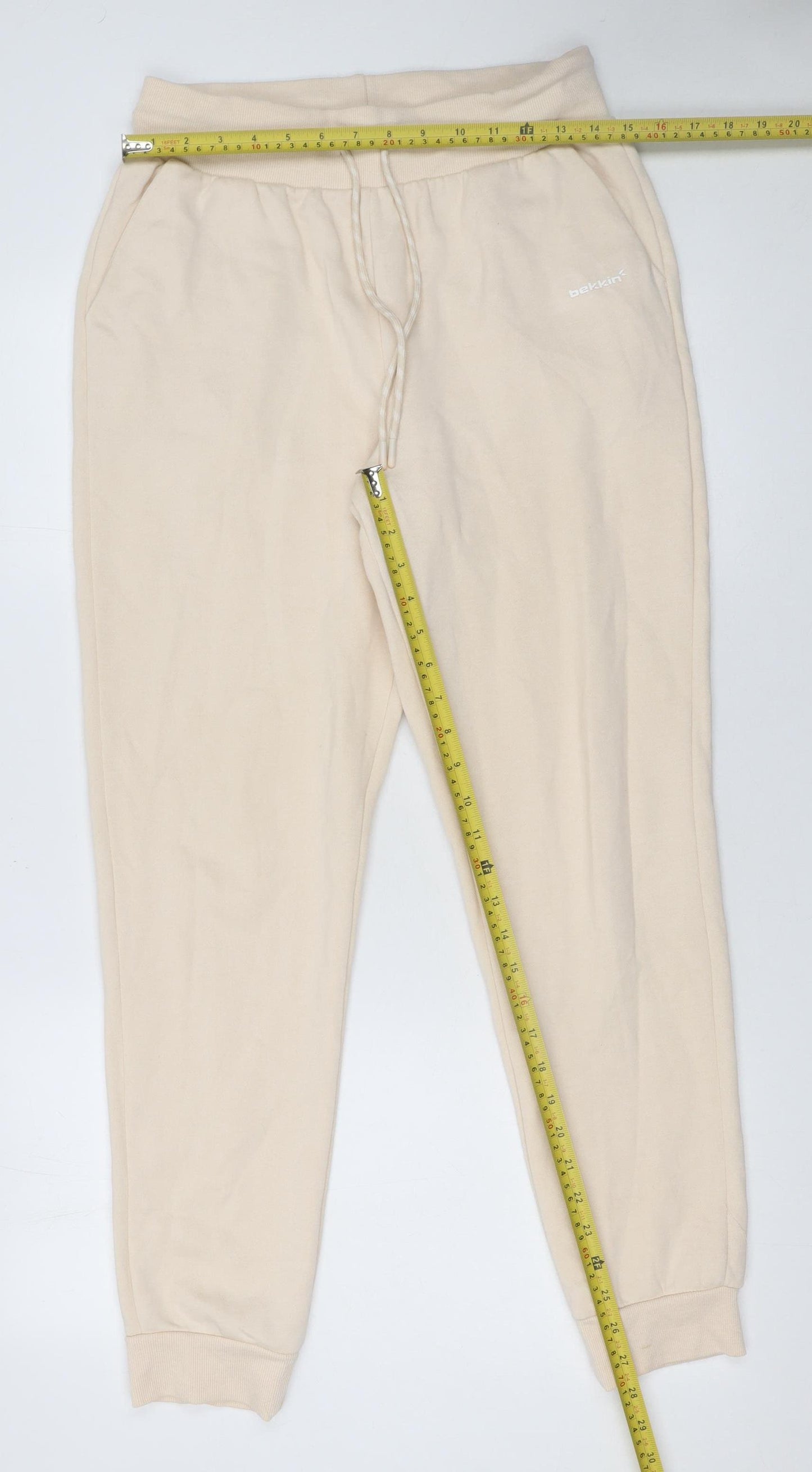 Bekkin Women Beige Jogger Trousers M Cotton Blend Fleece