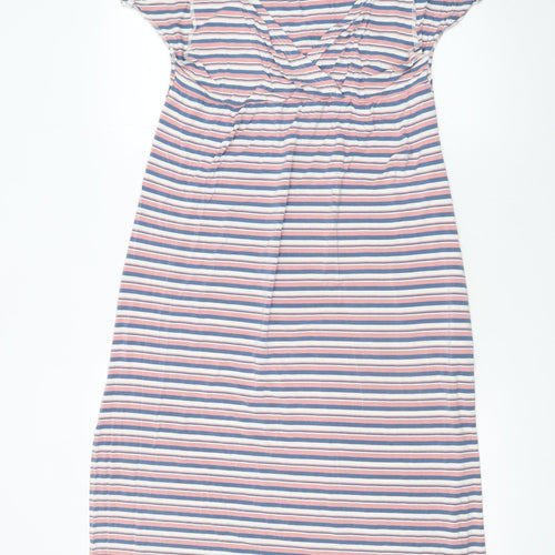 DDL UYY Women Multicoloured M Striped Shift Dress V-Neck Stretch