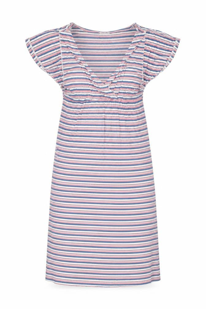 DDL UYY Women Multicoloured M Striped Shift Dress V-Neck Stretch