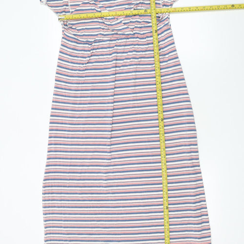 DDL UYY Women Multicoloured M Striped Shift Dress V-Neck Stretch
