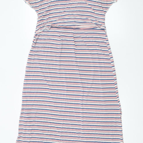 DDL UYY Women Multicoloured M Striped Shift Dress V-Neck Stretch