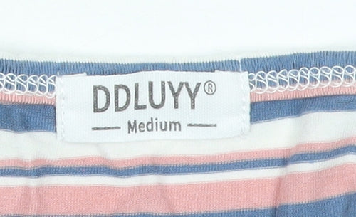 DDL UYY Women Multicoloured M Striped Shift Dress V-Neck Stretch