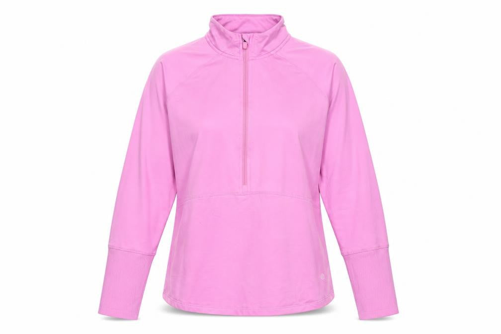 Front view of Dunnes women’s pink 1/2 zip long sleeve pullover sweatshirt, size UK 12