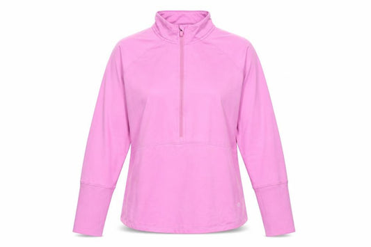 Front view of Dunnes women’s pink 1/2 zip long sleeve pullover sweatshirt, size UK 12