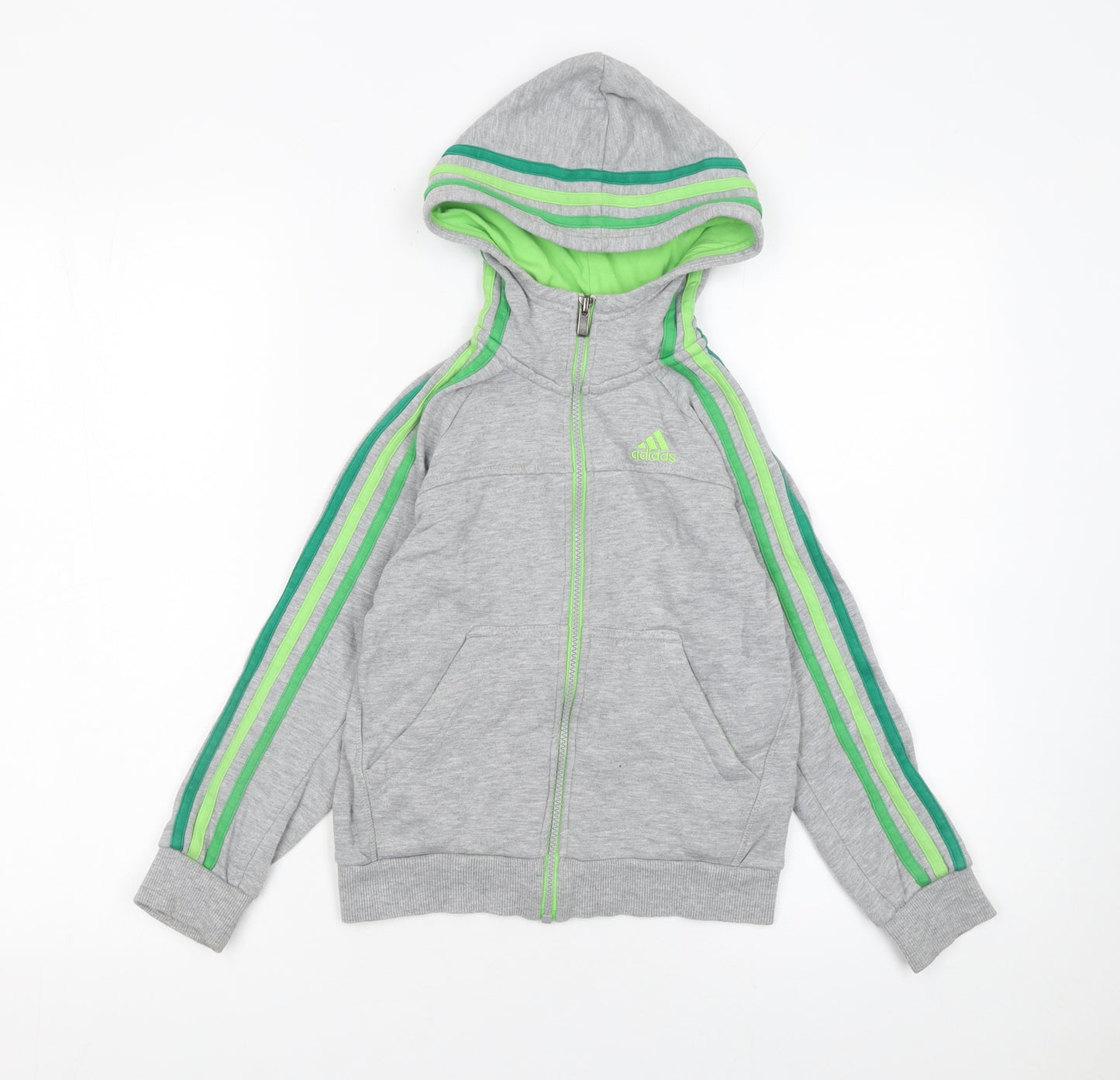 Adidas Boys Grey Full Zip Hoodie 7-8 Years Sports Logo Lightweight Top