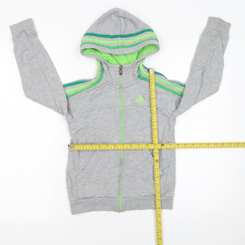 Adidas Boys Grey Full Zip Hoodie 7-8 Years Sports Logo Lightweight Top