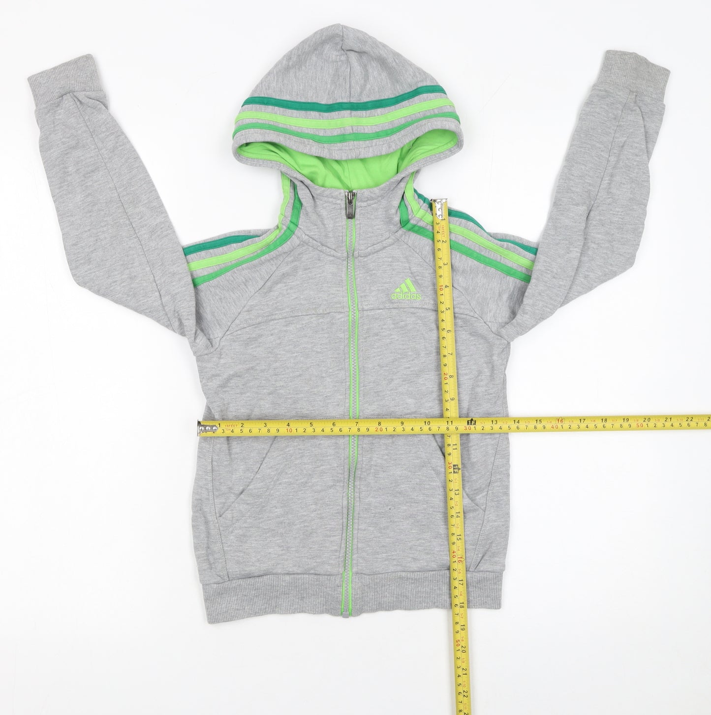 Adidas Boys Grey Full Zip Hoodie 7-8 Years Sports Logo Lightweight Top