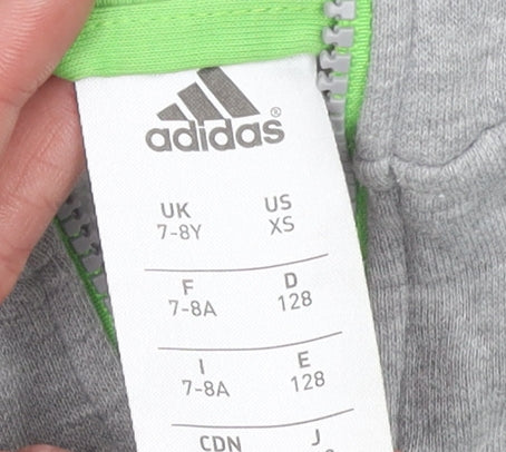 Adidas Boys Grey Full Zip Hoodie 7-8 Years Sports Logo Lightweight Top