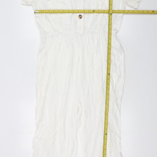 Gallery Women White Linen Blend Short Sleeve Jumpsuit Size 14