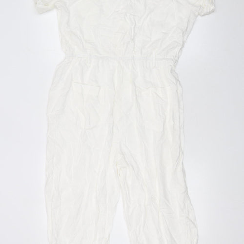 Gallery Women White Linen Blend Short Sleeve Jumpsuit Size 14