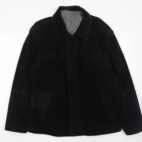 St Bernard Men's Black Leather Mid-Length Jacket L 41in