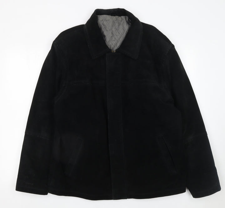 St Bernard Men's Black Leather Mid-Length Jacket L 41in
