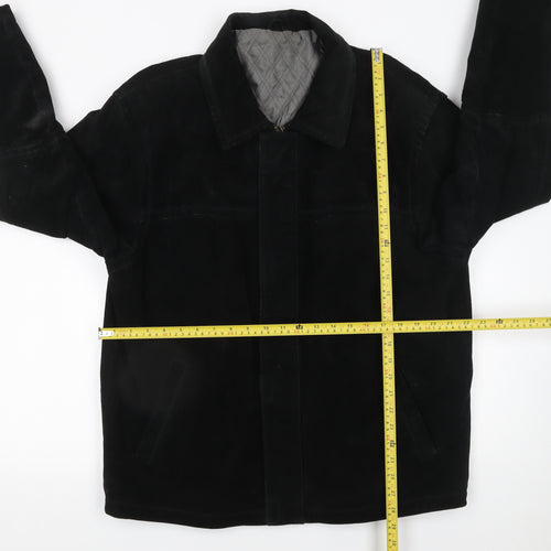 St Bernard Men's Black Leather Mid-Length Jacket L 41in
