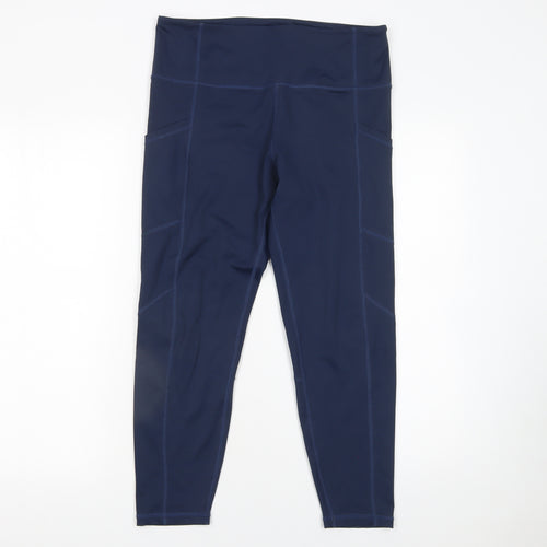 Fit Pink Womens Navy Blue High Waist Leggings Size 12 Polyester Blend