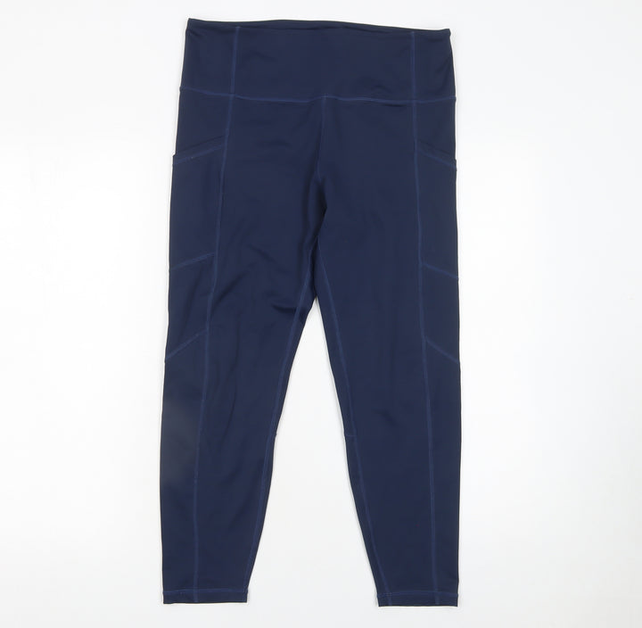 Fit Pink Womens Navy Blue High Waist Leggings Size 12 Polyester Blend