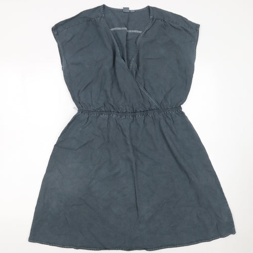 GAP Women Grey Knee Length Wrap Dress Size M Sleeveless Casual Lyocell