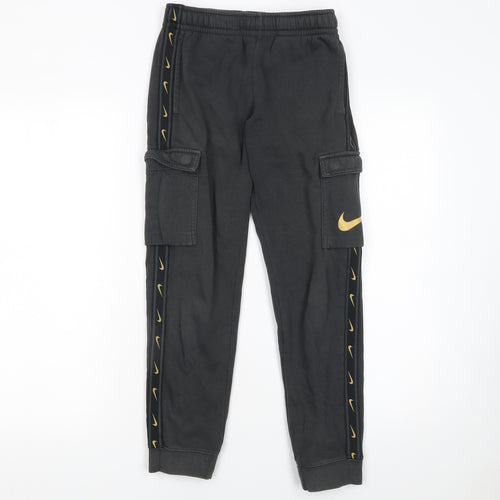 Nike Boys Black Cargo Jogger Trousers M 137-147cm with Gold Swoosh