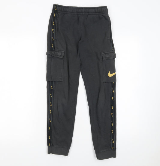 Nike Boys Black Cargo Jogger Trousers M 137-147cm with Gold Swoosh
