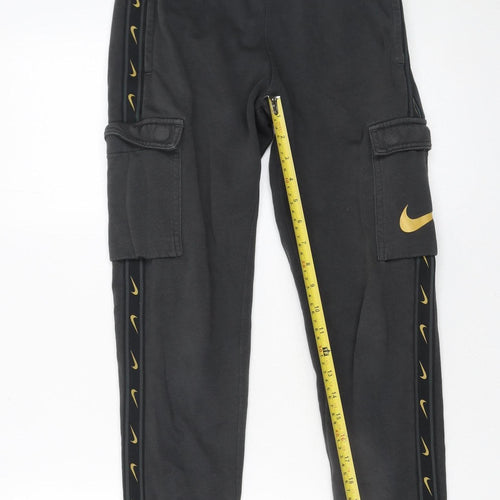 Nike Boys Black Cargo Jogger Trousers M 137-147cm with Gold Swoosh
