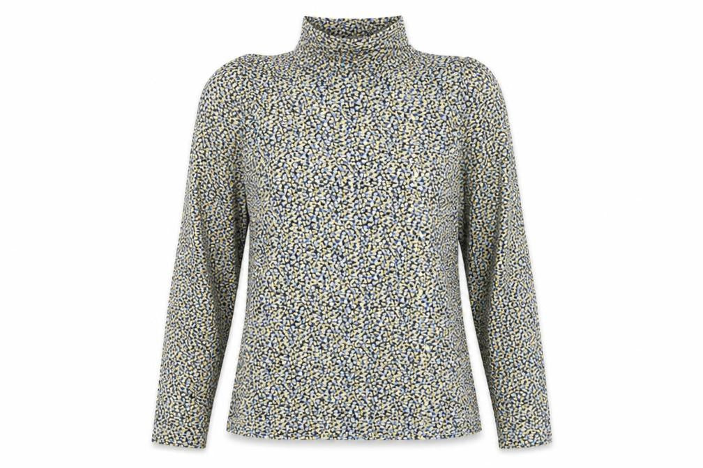 Front view of H&M women’s multicoloured roll neck long sleeve jersey top, size L
