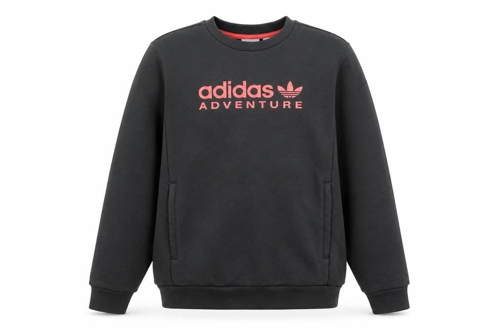Front view of Adidas girls’ black adventure logo pullover sweatshirt 11-12 years