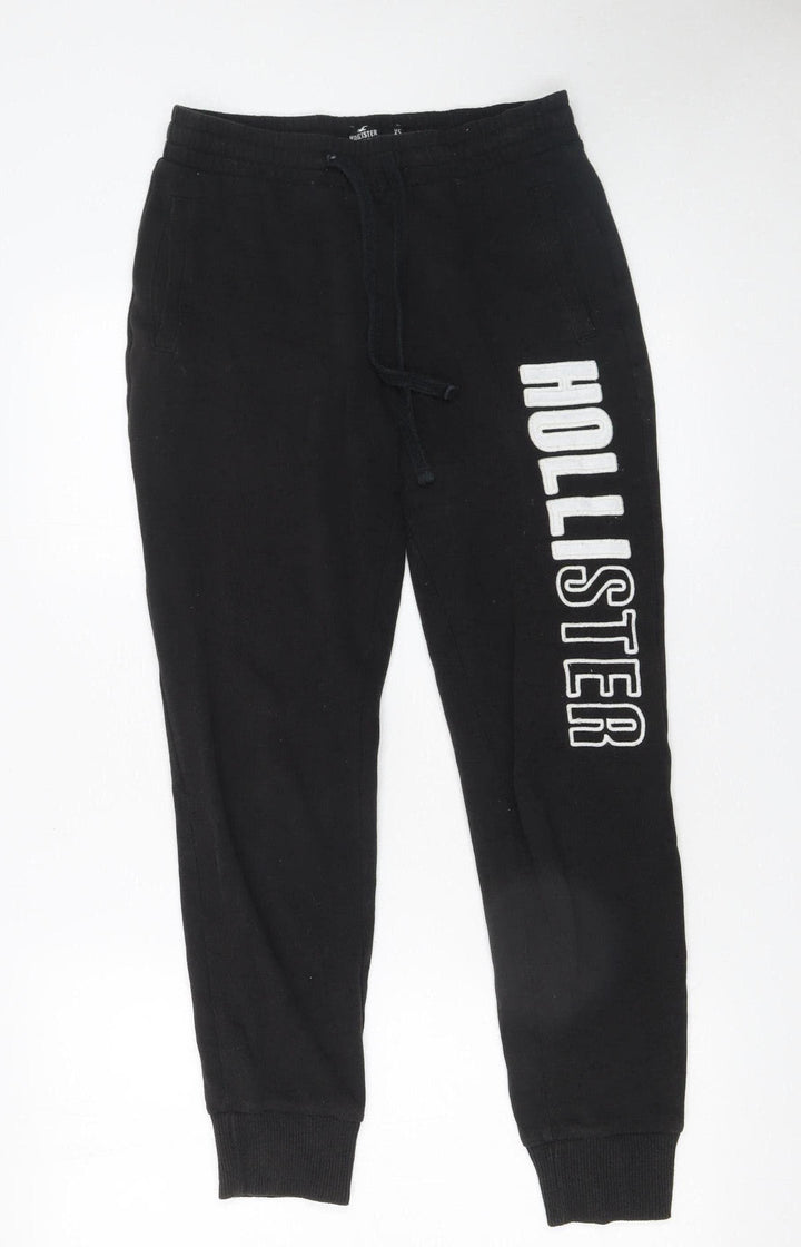 Hollister Womens Black Jogger Trousers XS Fleece Logo Casual