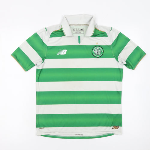 New Balance Boys Green Striped Collared Football Jersey Size 146