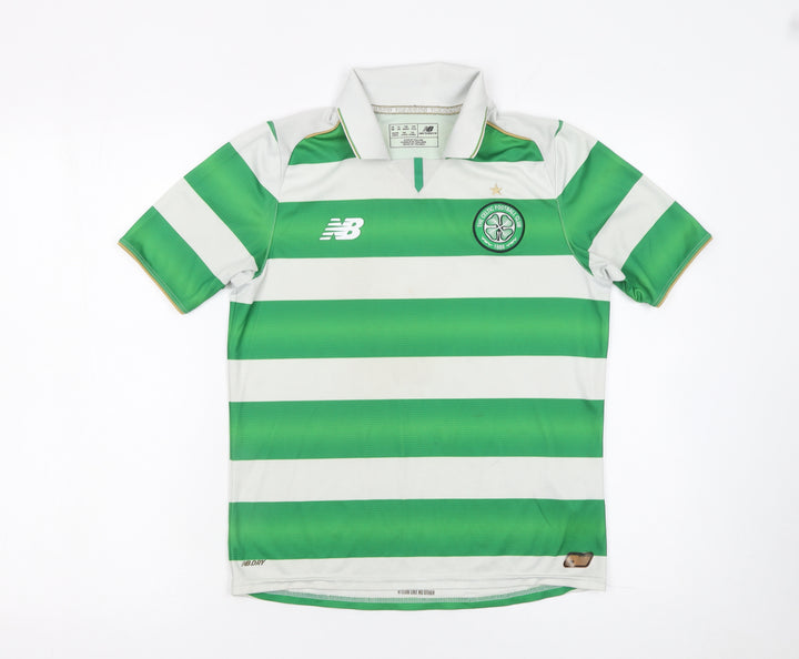 New Balance Boys Green Striped Collared Football Jersey Size 146