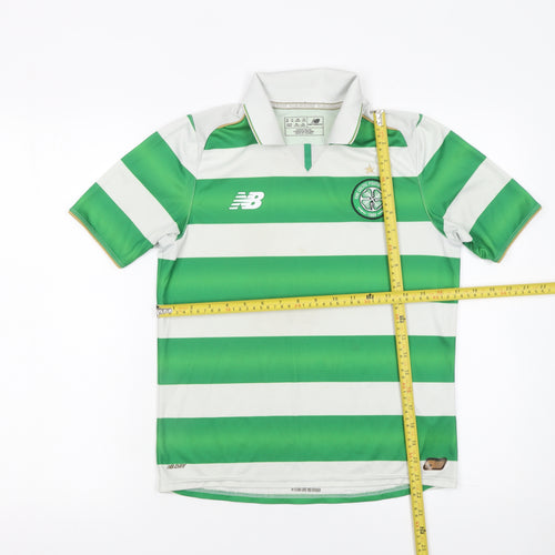 New Balance Boys Green Striped Collared Football Jersey Size 146