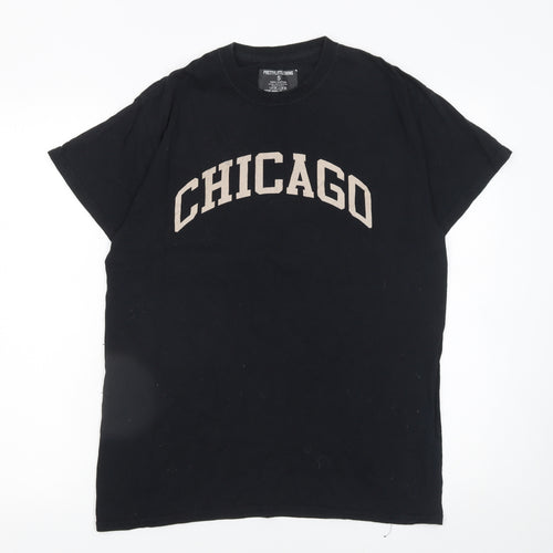 PrettyLittleThing Women Black Chicago Graphic Cotton T-Shirt Size S
