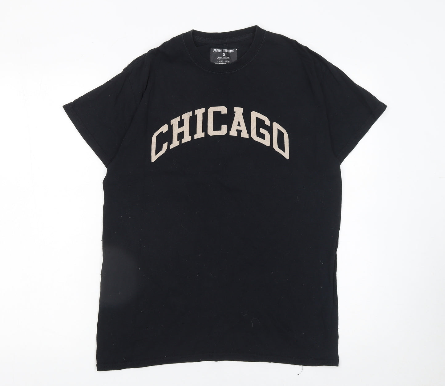 PrettyLittleThing Women Black Chicago Graphic Cotton T-Shirt Size S