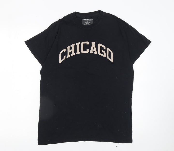 PrettyLittleThing Women Black Chicago Graphic Cotton T-Shirt Size S