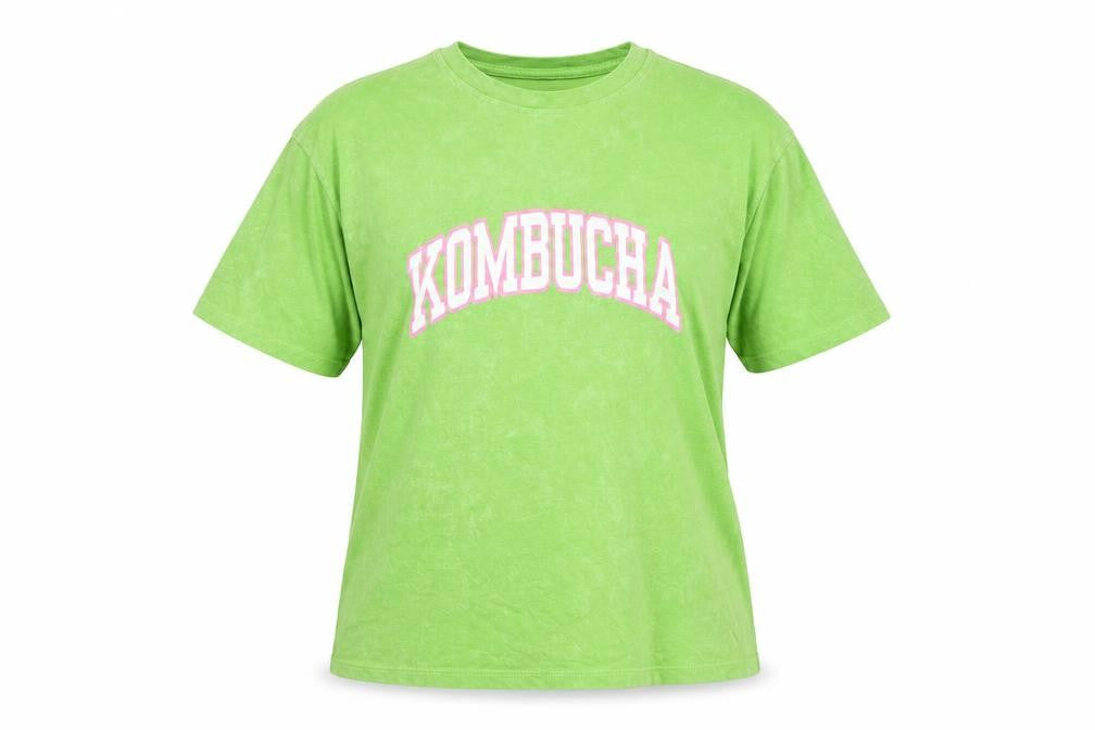 Pull&Bear Women's Green Kombucha Print T-Shirt Size S Casual