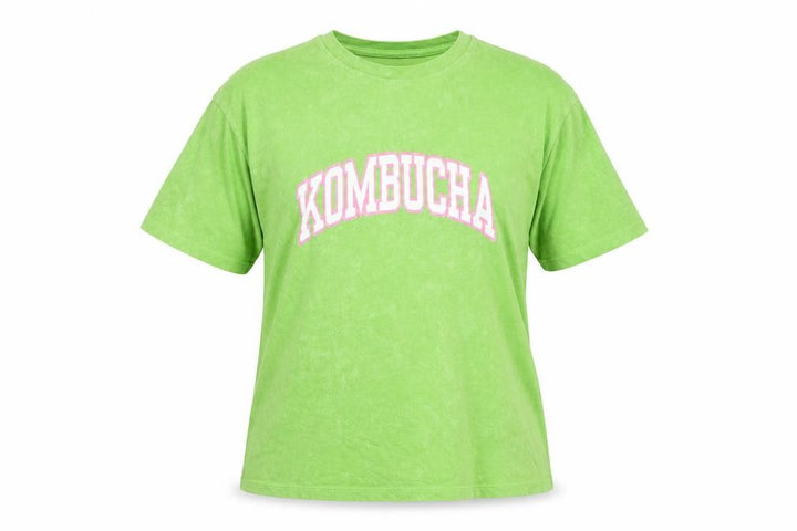 Pull&Bear Women's Green Kombucha Print T-Shirt Size S Casual