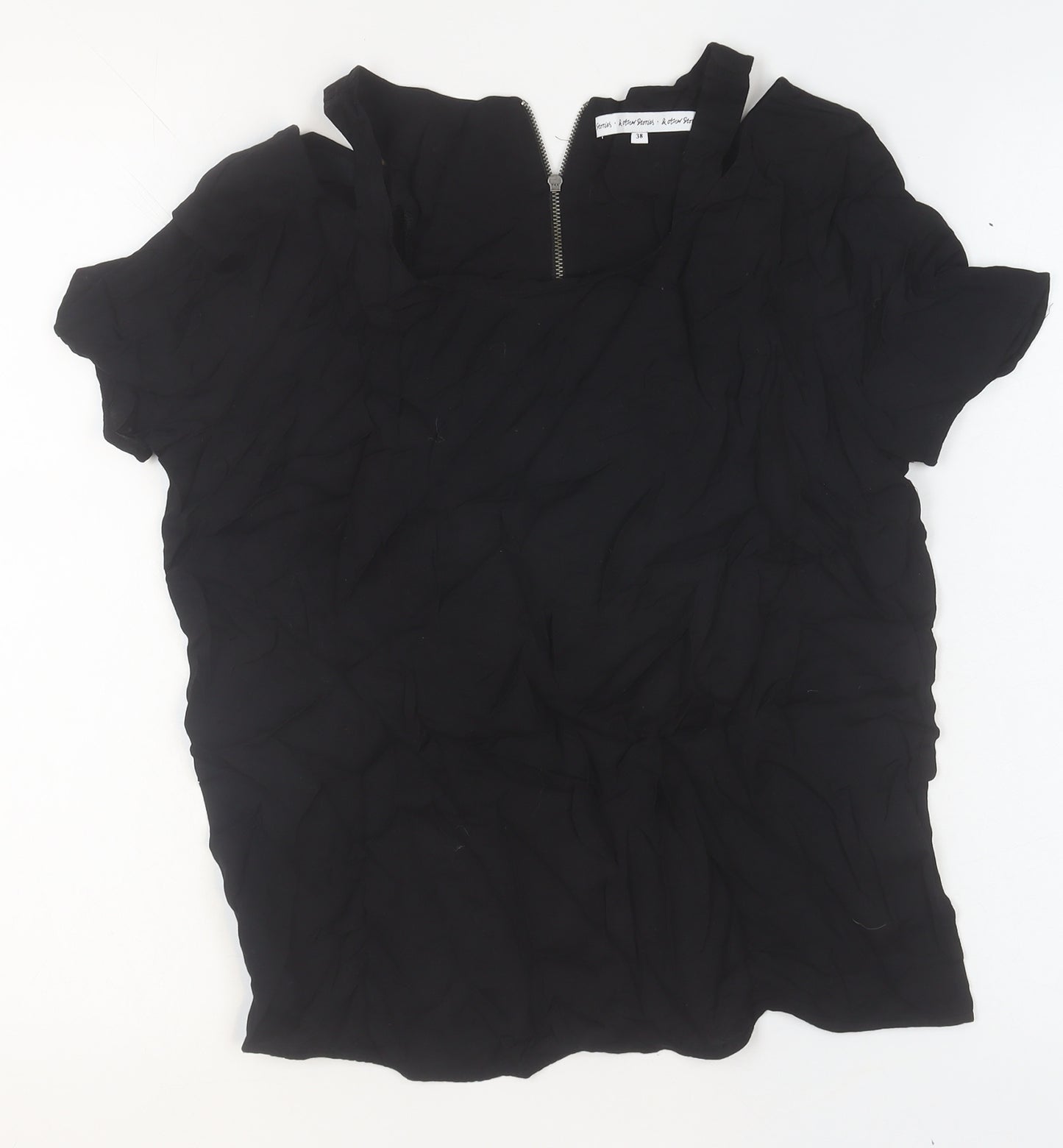 & Other Stories Women's Black Viscose Blouse Size 10 Zip Back Top
