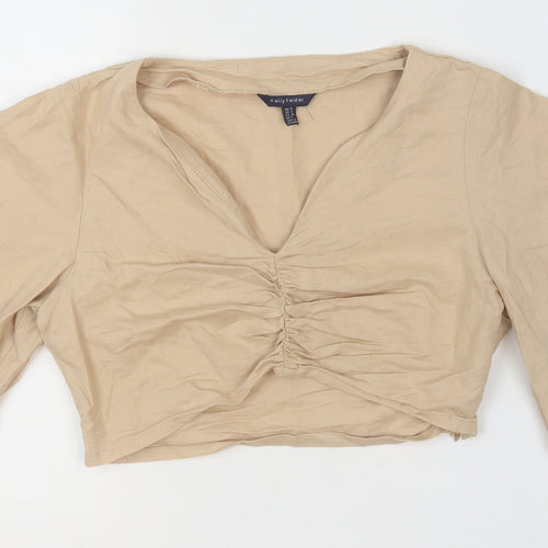 Kelly Felder Women’s Beige Linen Blend Cropped Blouse Size 8