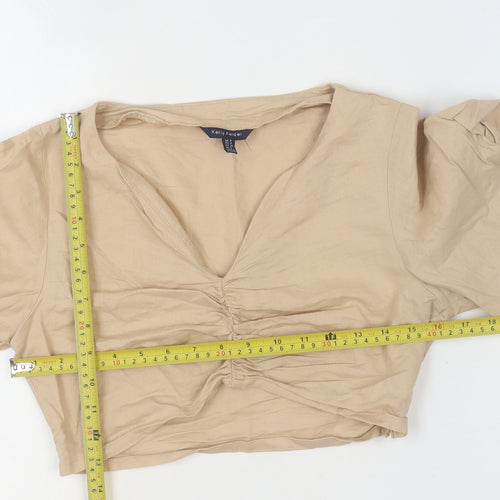 Kelly Felder Women’s Beige Linen Blend Cropped Blouse Size 8